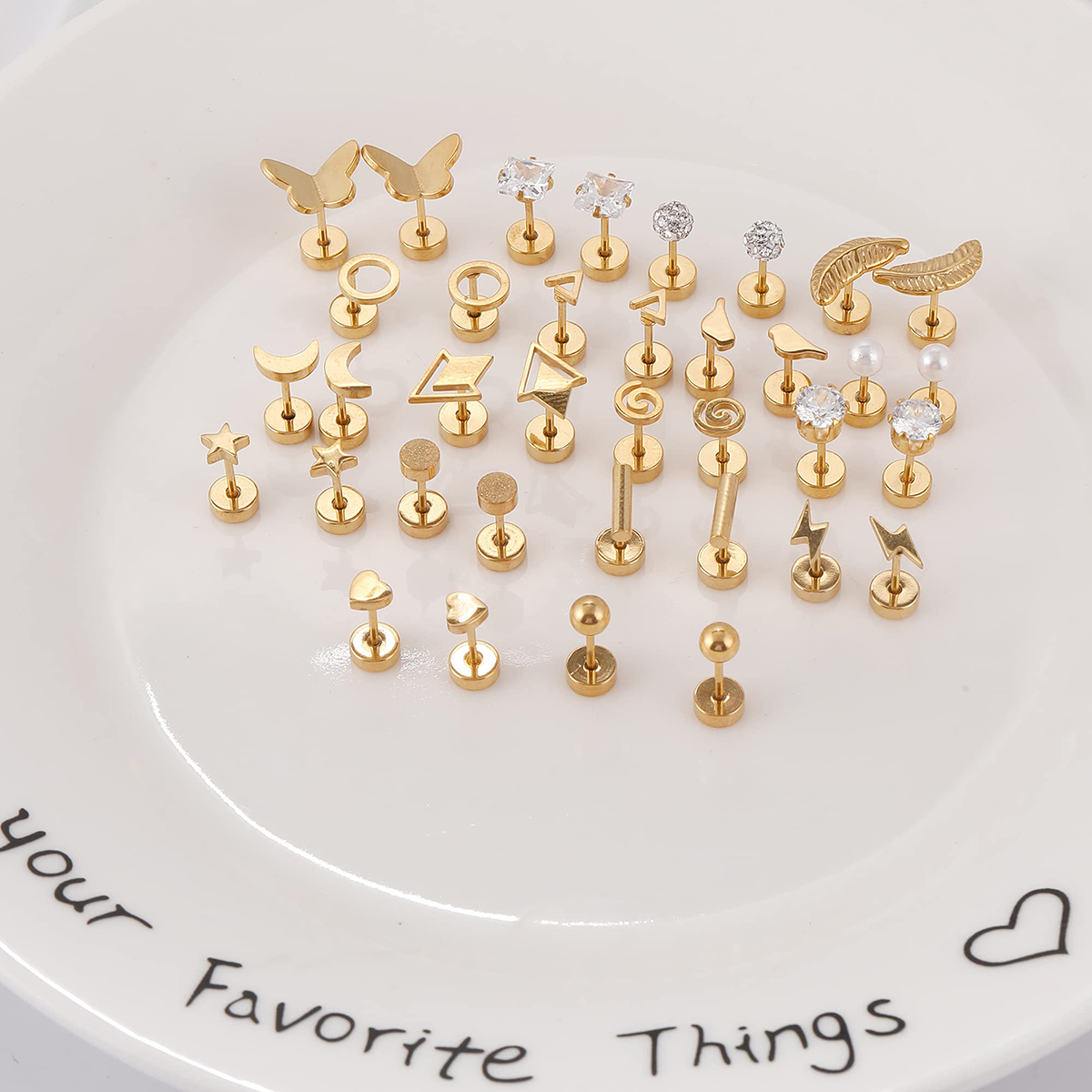 TUPMI 18 Pairs Women Hypoallergenic Flat Back Stud Earrings 20g Stainless Steel Earrings Sets for Men Tiny Unisex Screw Back Cartilage Earrings