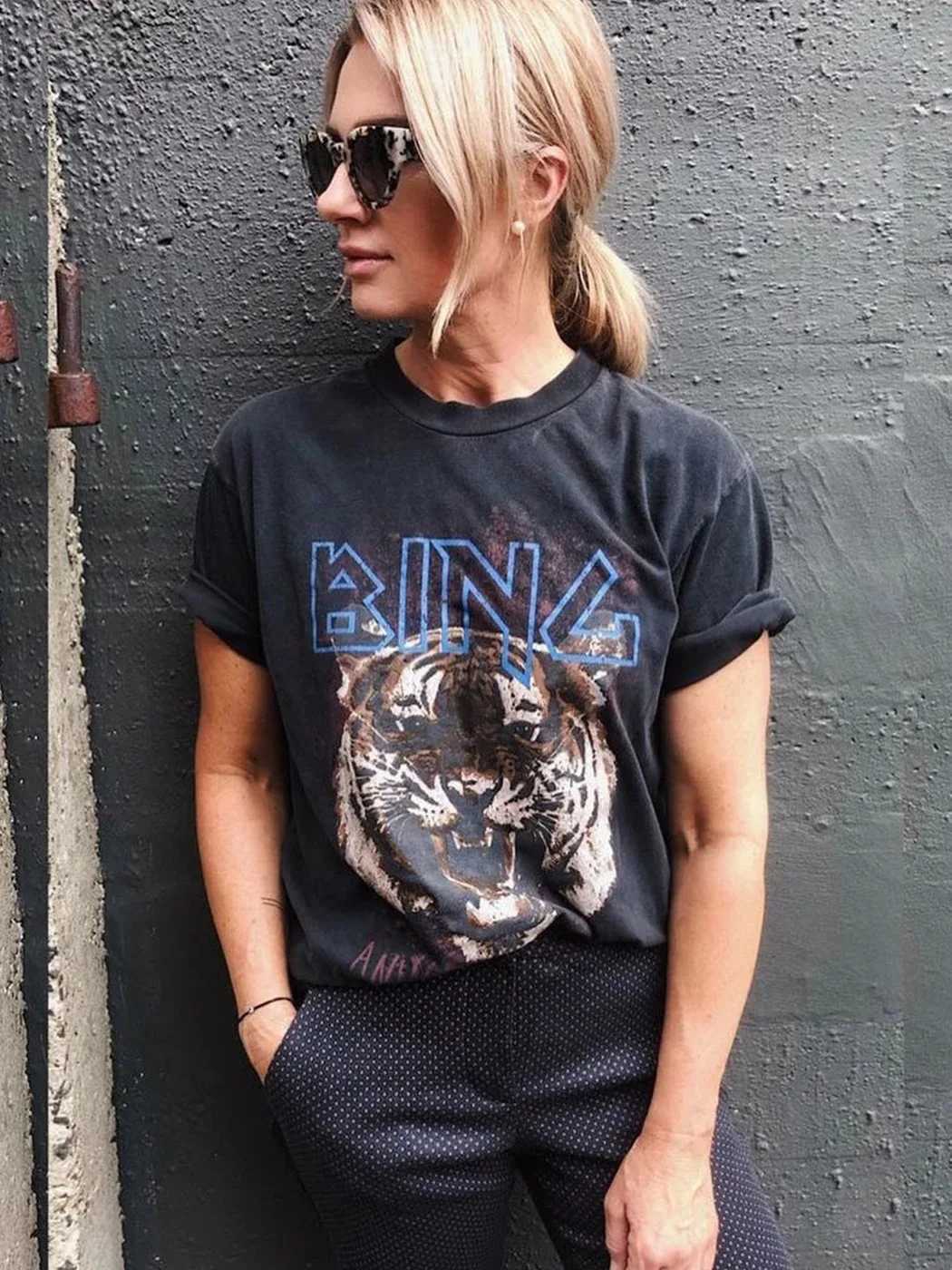 Women's T-Shirt Tiger Graphic T-Shirt Women Short Slve Round Neck Fashion Ts Tops 2024 Summer Clothes Vintage T Shirt T-shirts Female Y250307EL8O