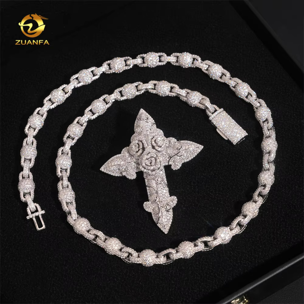 Hip Hop Jewelry Iced Out Luxury Cross Pendant for Cuban Link Chain 925 Silver Moissanite Diamond Charm Pendant