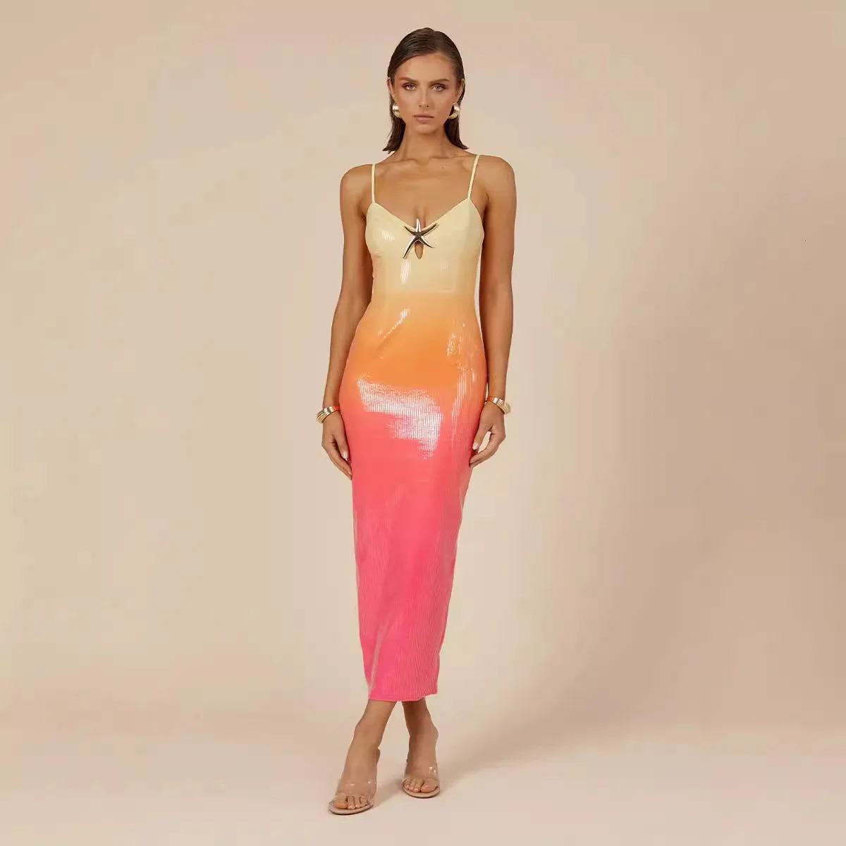 Graduate student changes color hover dress spring/summer hover sequin printed dress INS casual party womens clothing 250306