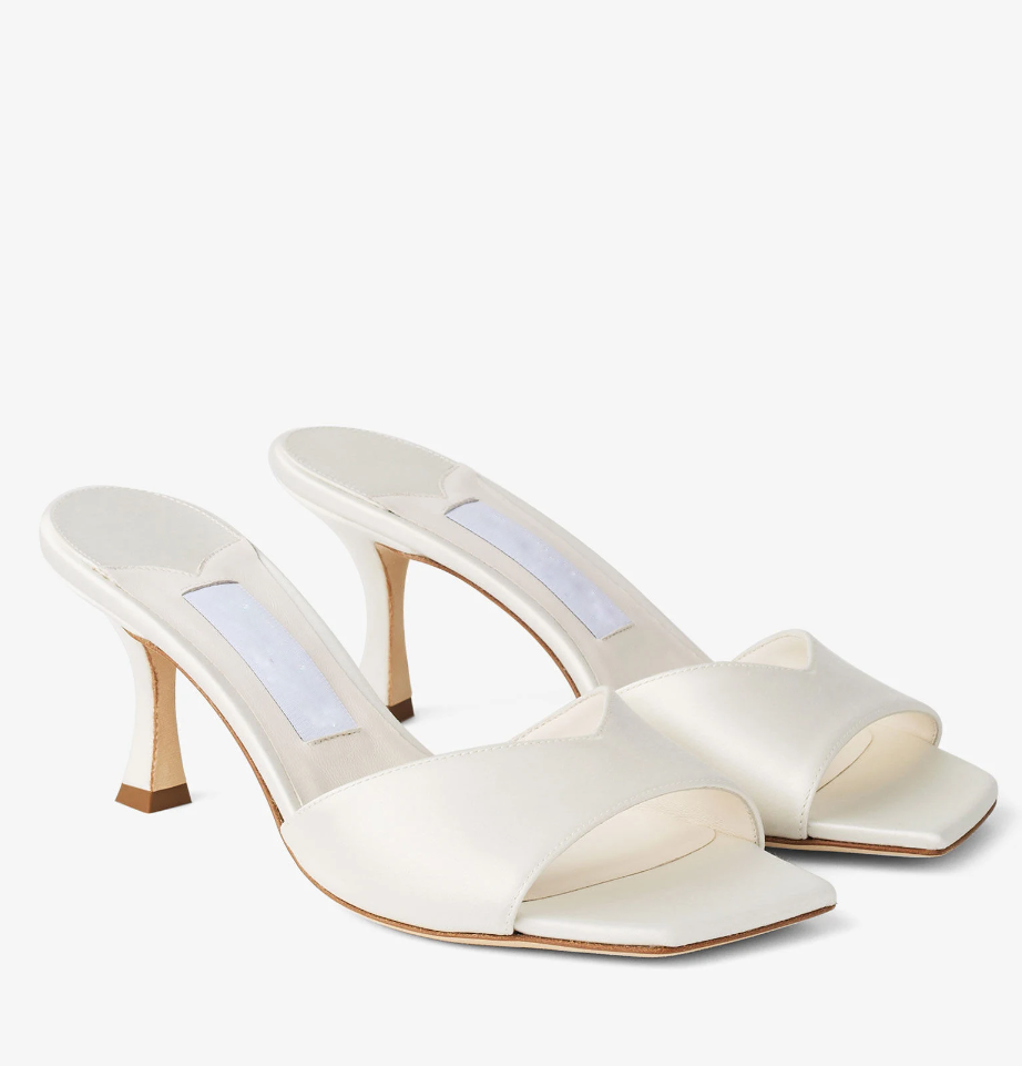 2025 Famous Design Women Skye 70 Mule Designer Sandals Shoes Square Toe Slip On Slippers Satin & Leather Curved High Heels Dress Shoe Lady Beach Easy Walking EU35-43