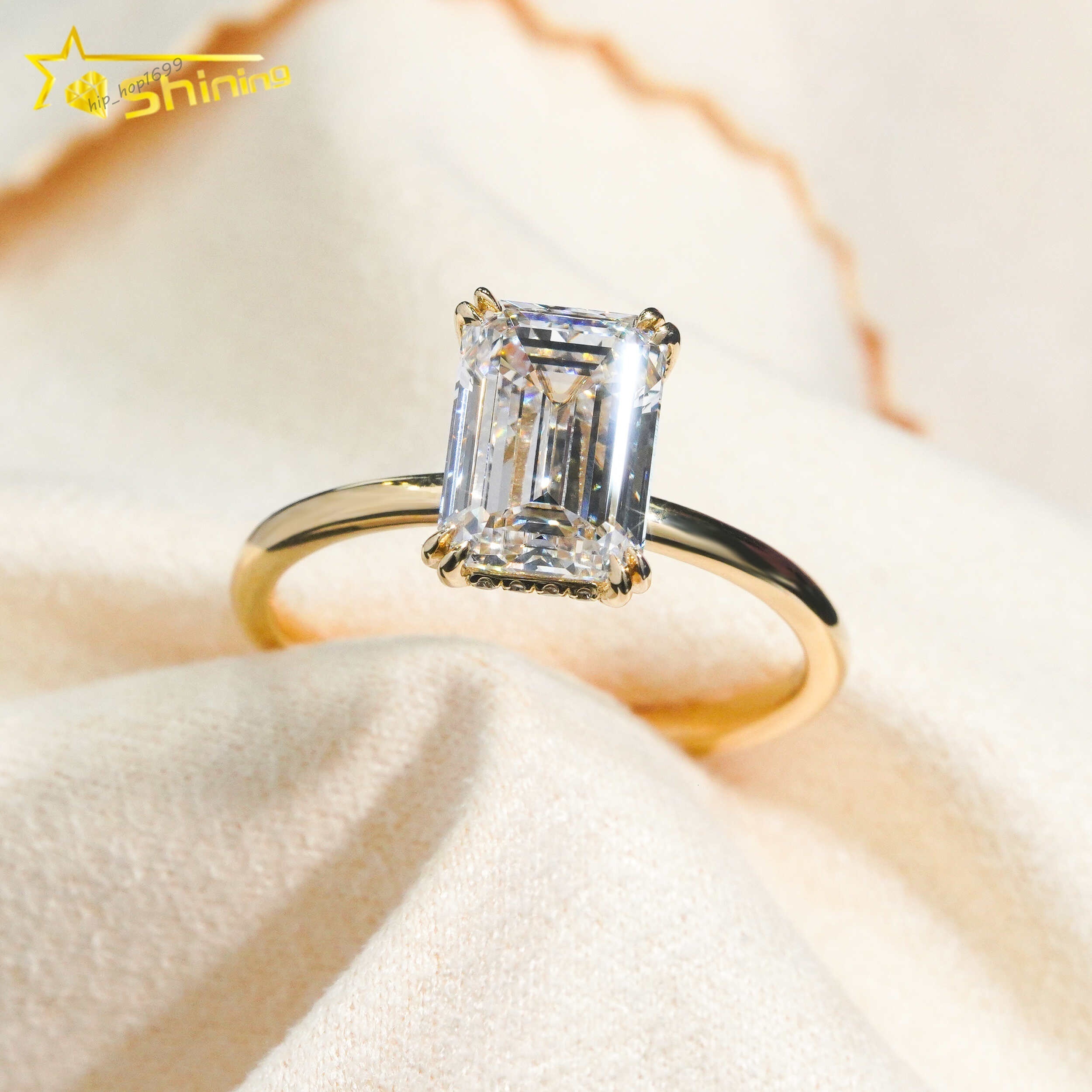 Hidden Halo Emerald Cut 3ct VVS2 Lab Grown Diamond CVD Mirco Pave Engagement Ring 14K Solid Gold Wedding Engagement Ring