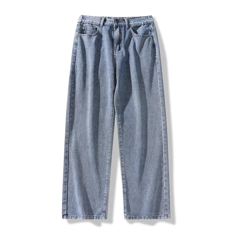 2025 Mens Korean Long Jeans Classic Mens Straight Denim Wide Leg Pants Solid Color Casual Mens 250305