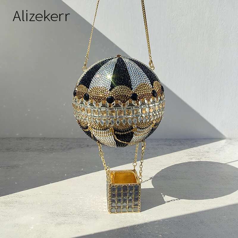 Alizekerr Hot Air Balloon Shaped Crystal Evening Bags Women 2025 Designer Gorgeous Rhie Clutch Purses Wedding Party