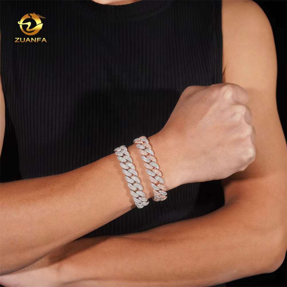 Pass Dia Tester Two Tone Rose Gold 13mm Hip Hop Sier Iced Moissanite Cuban k Bracelet