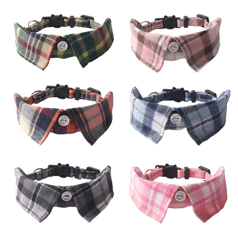 Plaid Pattern Shirt Style Cat Collar, Pet Bow Tie for Dogs Cat Tuxedo Collar, Adjustable Lapel Shirt Tie Collar with Metal Small Bell for Puppy Kitten