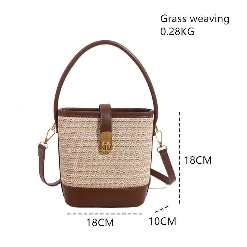 Womens Fashion Trends Straw Bucket Bag Female Summer Handmade Woven Shoulder Ladies Shopping Purse New Beach Bags Handbags