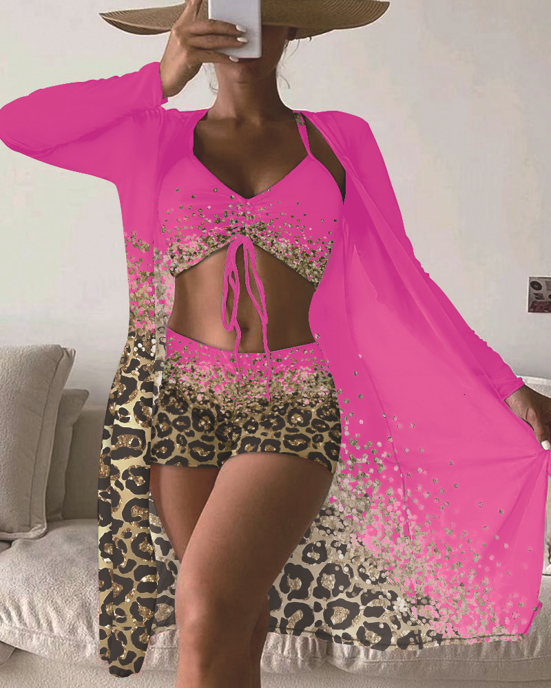 New Three Piece Bikini Split Print Boxer Shorts Swimsuit Fashion Bikini