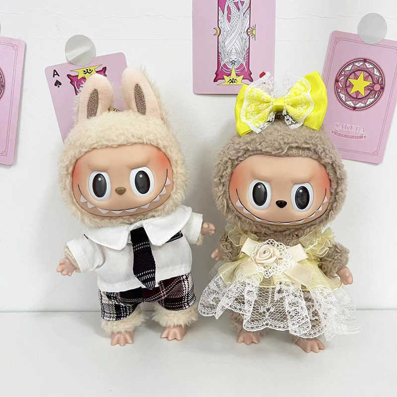 Doll Apparel 17cm blind box pull cloth for white teddy bear shoulder strap set circular smiling face shirt pendant cute clothesY2503072MPM