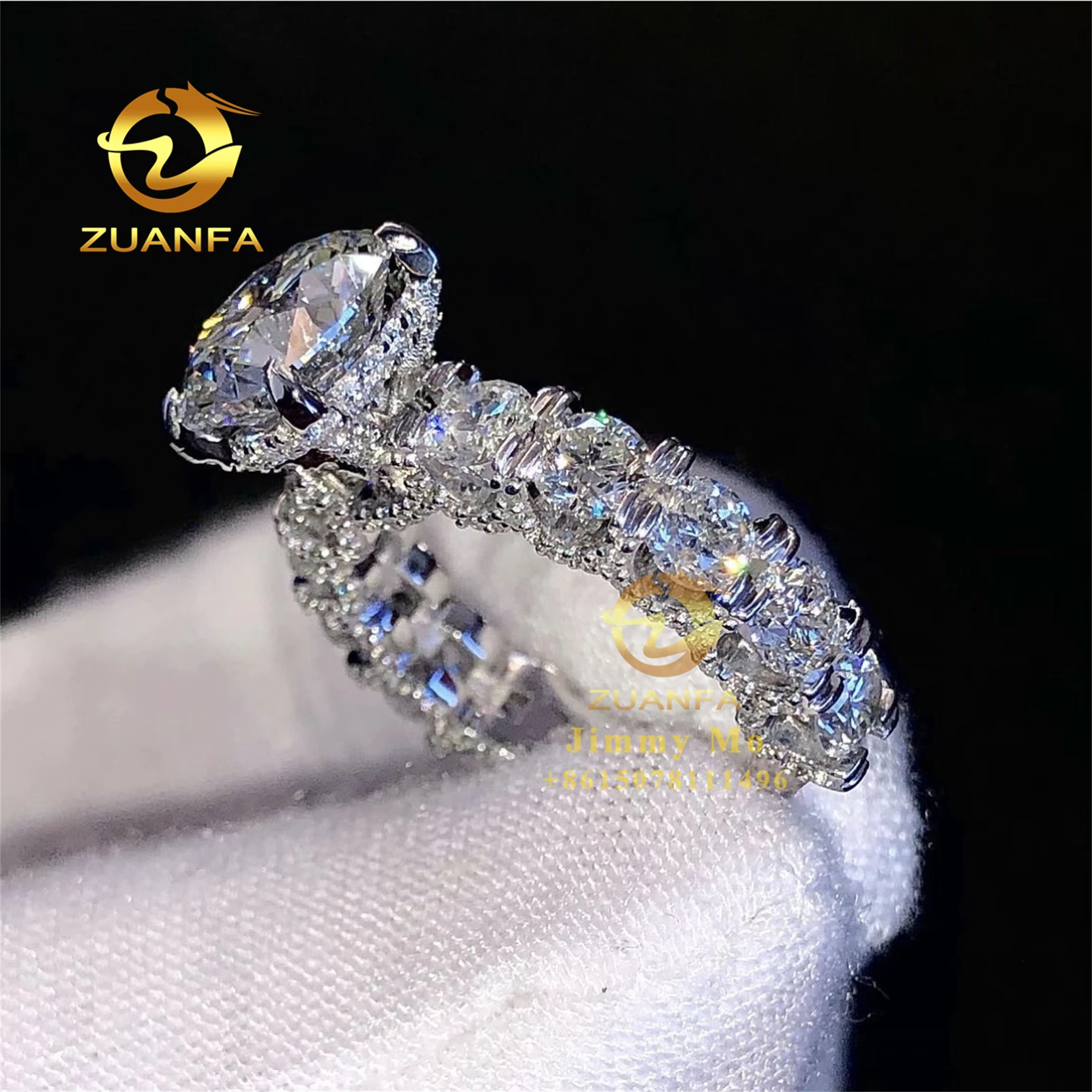 Pass Diamond Tester Wedding Bridal Jewelry 10k White Gold D Color Moissanite Round Diamond Engagement Eternity Band Ring Women