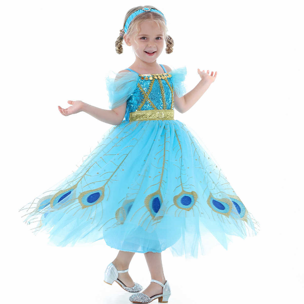 Girl's Dresses 2023 Aladdin Girl Princess Dress Jasmine Princess Mesh Dress Halloween cosplay COS costume Y25030783QX