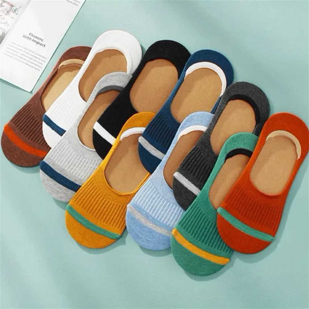 10 Pairs Men Cotton Boat Socks Summer Silicone Non Slip Invisible Thin Socks Sweat-absorbing Male Ankle Sock Slippers MeiasT250307