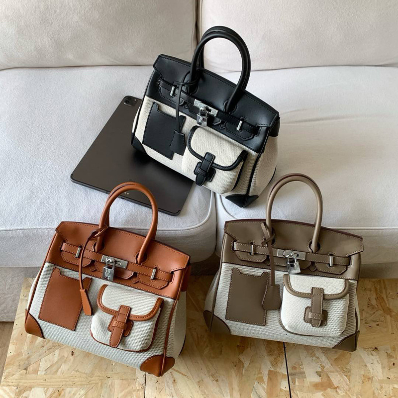 2025 New Color Contrast Canvas Splicing High Quality Leather Large Capacity Handheld Bag Crossbody Bag Senior Designer Women s Fashion Pocket Bag High