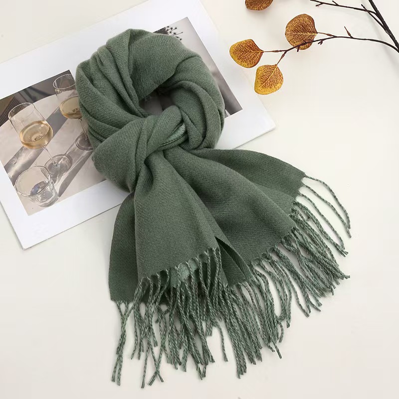 K123 Popular simple solid color imitation cashmere scarf for women, versatile fashion tassel shawl, high-end casual warm neck scarf