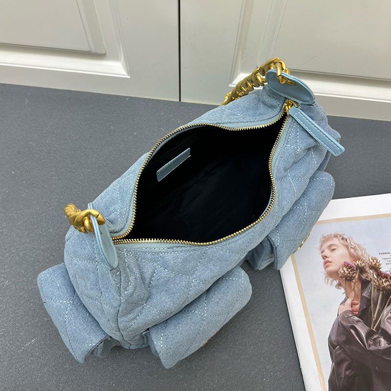 25c High Quality Shoulder Designer hobo Double Pocket Chain Leather Large Capacity Hippie Crossbody Bag Summer Blue Womens