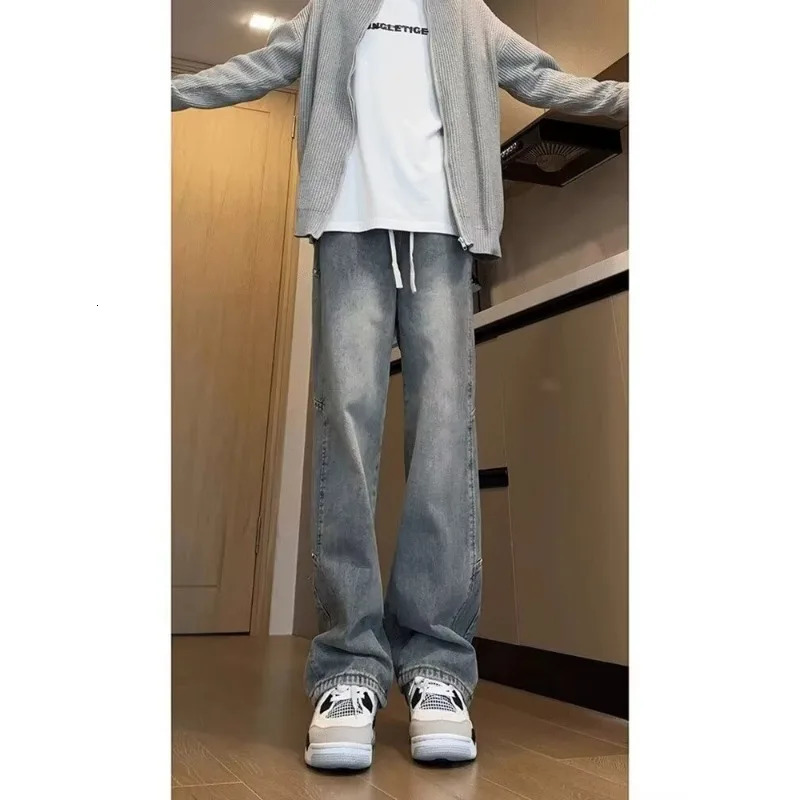 Mens Pants Y2k Casual Male Jeans Pants Streetwear Denim Shorts Jean Mens Trousers Wide Leg Jeans Baggy Man Clothing Flared 250305