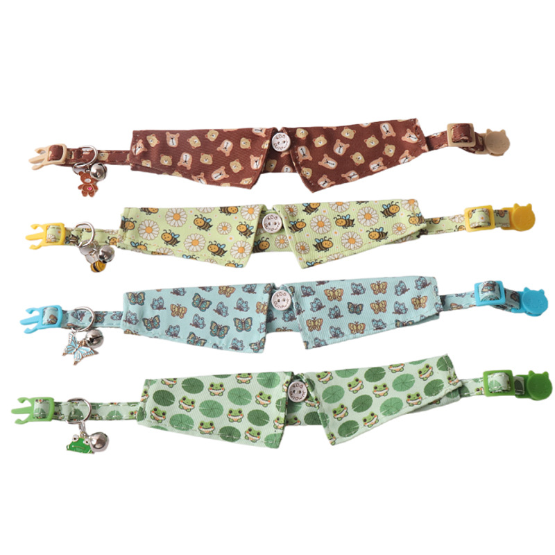 Cute Cat Collars for Boy Cats Adjustable Kitten Animal Series Collar with Bells Breakaway Safety Collars Hand Sewn Thread Pet Collar for Girl Female M