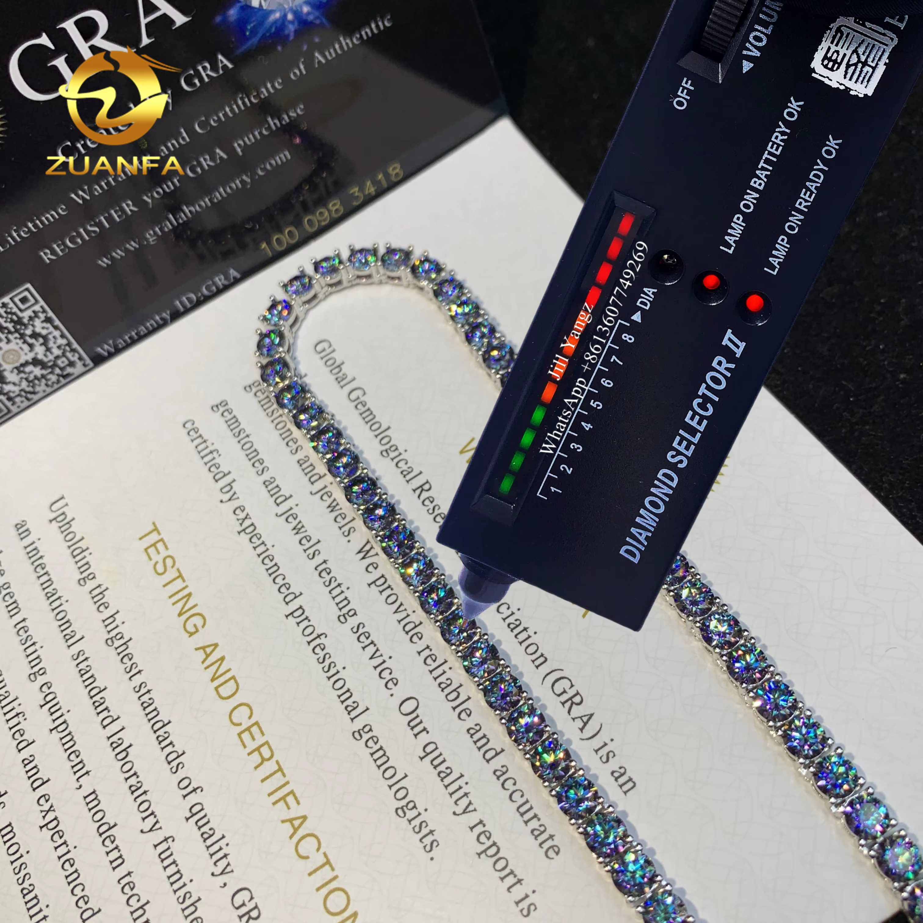 Unique Rainbow Blue Green Color Moissanite Tennis Chain Necklace 4mm 925 Sterling Silver Gift Idea Iced Out Hip Hop Jewelry
