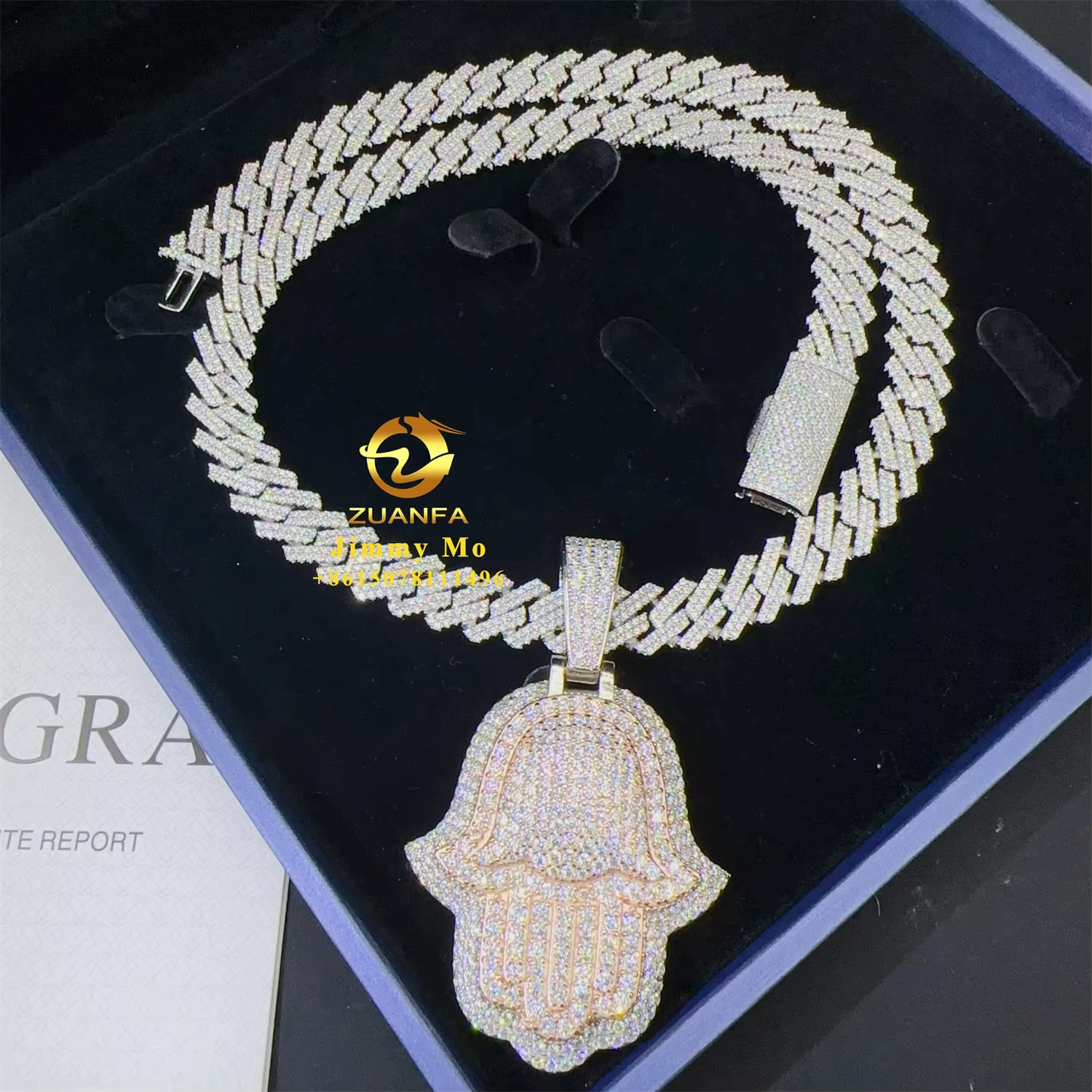 New Design Iced Out Shining Jewelry Hip Hop Pendant 925 Silver Two Tone White+Rose VVS1 Moissanite Diamond Hamsa Pendant