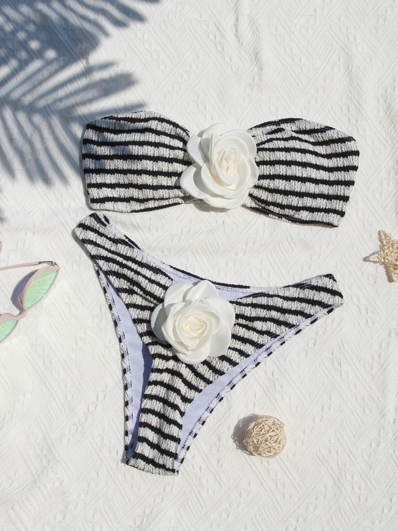 New Fashion Womens Split Strapless Bikini Three-dimensional Flower Swimsuit