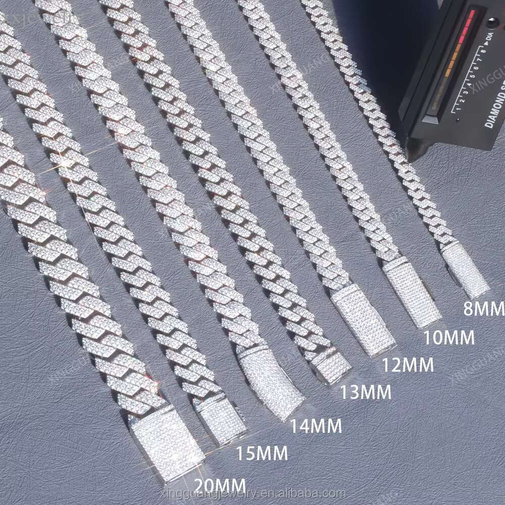Hip Hop Jewelry 2rows 8mm 10mm 12mm 13mm 14mm 15mm VVS Dia Cuban k Chain Sier Moissanite Necklace
