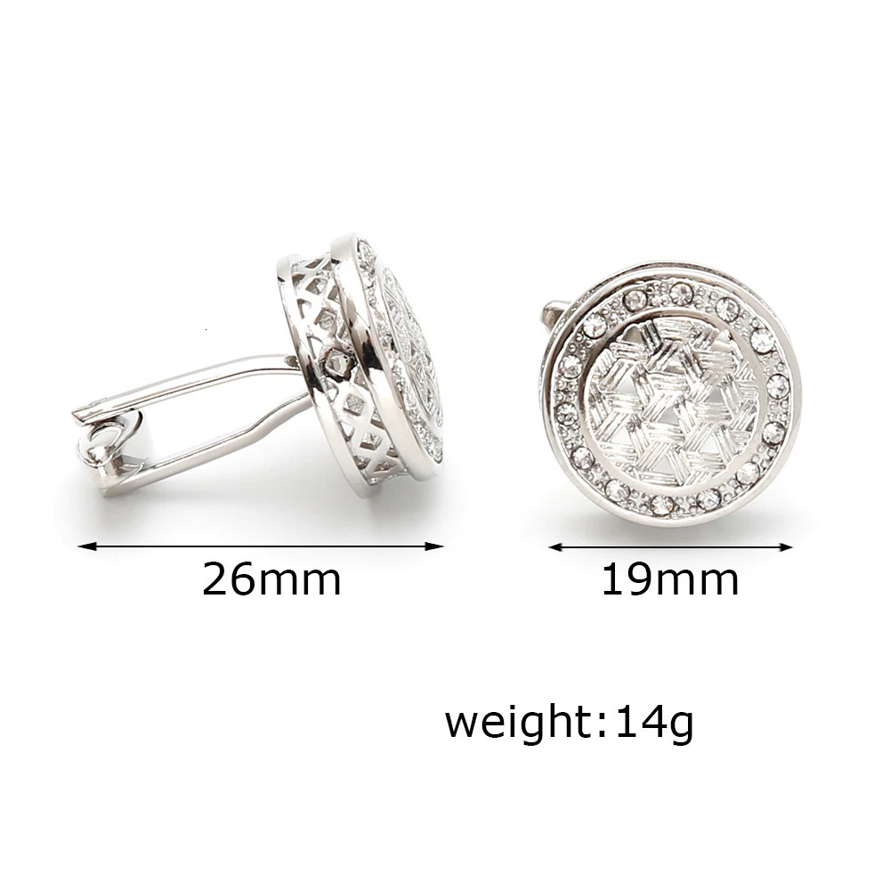 Mens Cufflinks Silver Color TOMYE XK22S034 French Shirt Round White Crystal Cuff Links Business Button Wedding Jewelry 250227