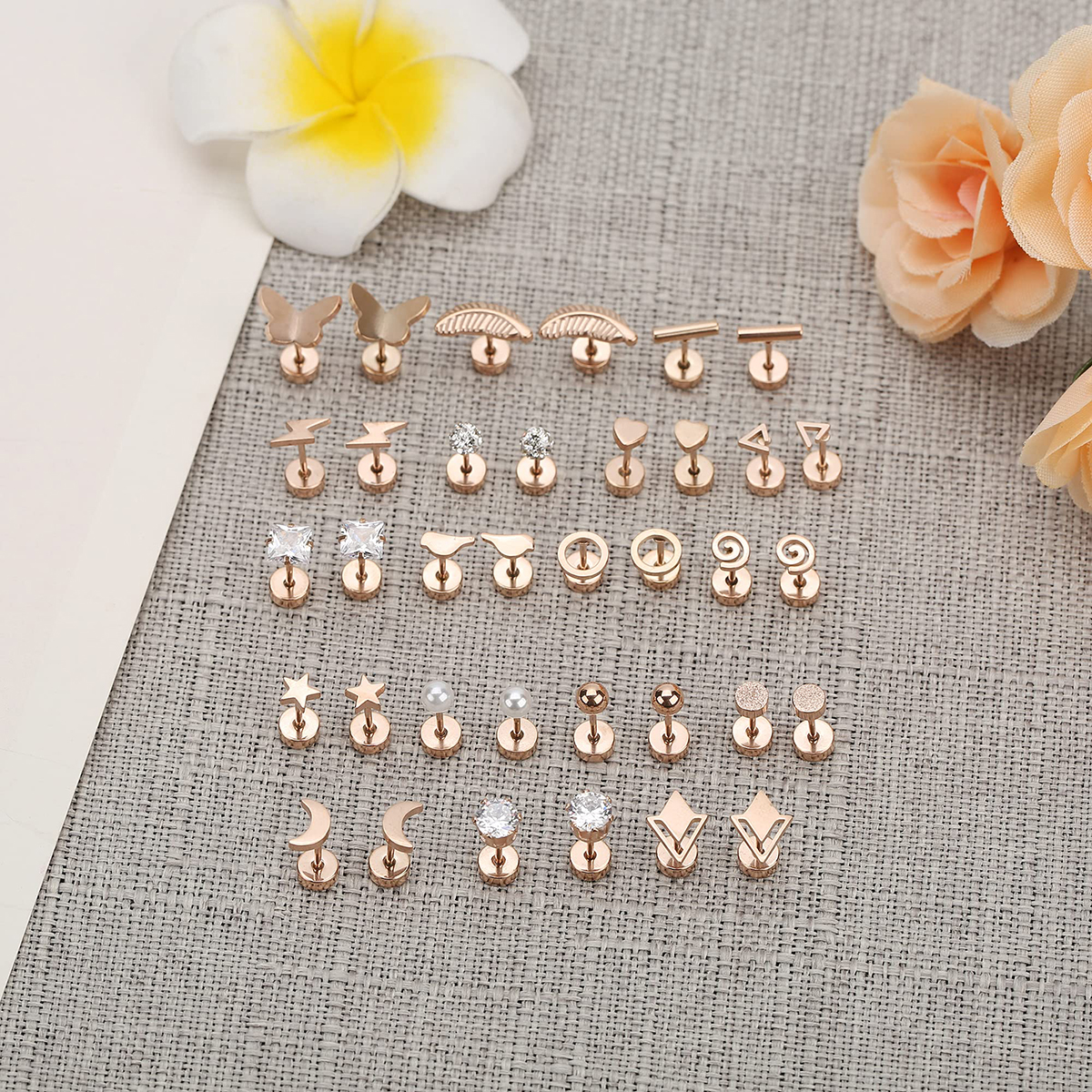 TUPMI 18 Pairs Women Hypoallergenic Flat Back Stud Earrings 20g Stainless Steel Earrings Sets for Men Tiny Unisex Screw Back Cartilage Earrings