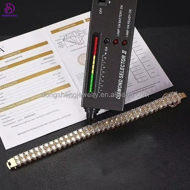 925 Silver Fine Jewelry Bracelet 4mm 2 Row Hip Hop Tennis Bracelet Iced Out VVS Moissanite Tennis Bracelet for Mens