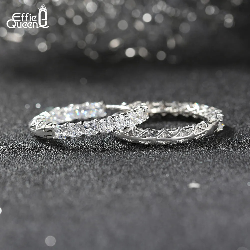 Effie Queen 925 Sterling Silver Hoop Earrings 8A Premium White Brilliant Cubic Zirconia Decor Minimalism Party Gift LZE14 250303