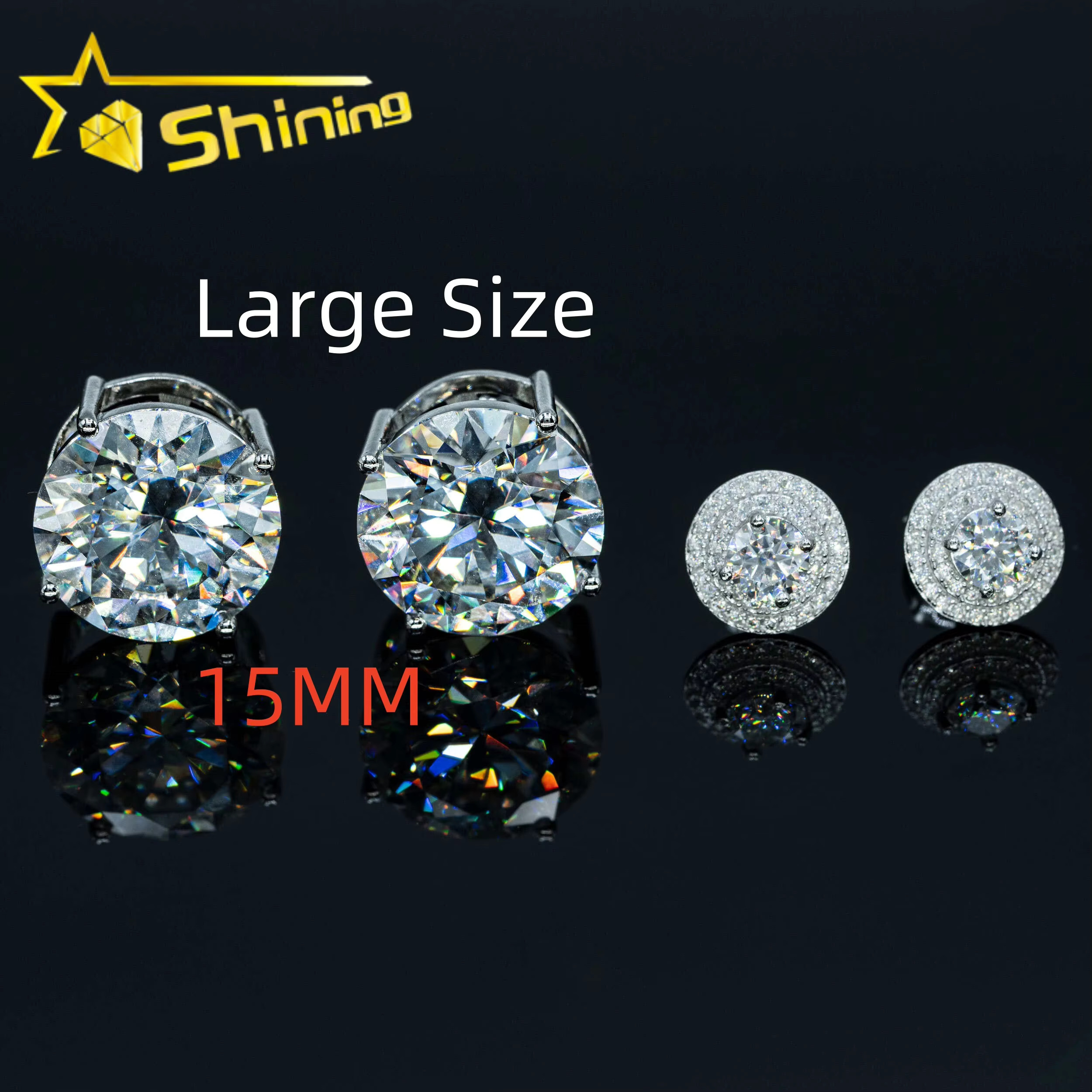 Iced Out 925 Silver Moissanite Stud Earrings 15mm 8mm 6.5mm Available Screw Back Diamond Ear Stud with GRA Certificate