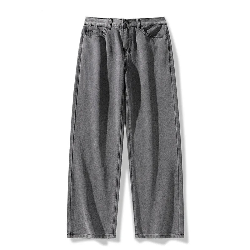 2025 Mens Korean Long Jeans Classic Mens Straight Denim Wide Leg Pants Solid Color Casual Mens 250305