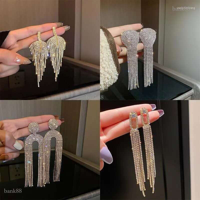 Stud Earrings Asthetic Earings Rhinestone Fringe Hanging Zircon Shiny Wedding Statement Party Jewelry G