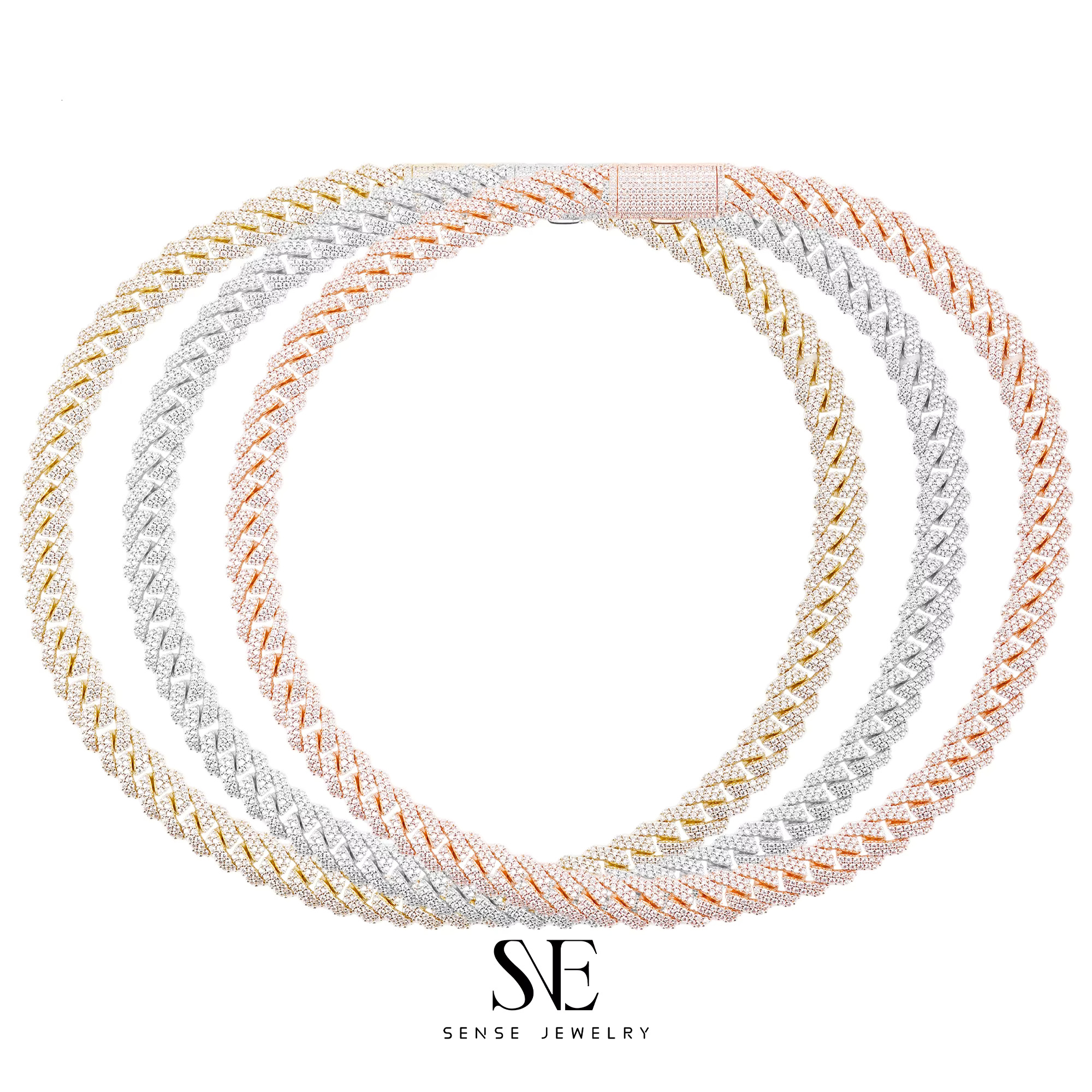 Mens Fashionable Hip Hop Style Moissanite Necklace Miami Cuban Link Iced Jewelry Set