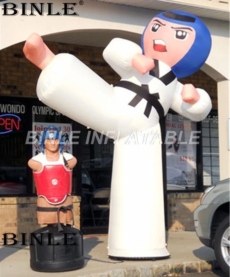 Customized&5m height (16.5ft) with blower Inflatable Karate Cartoon Taekwondo Boy Karates Man with Advertising logo air balloon decoration toys sport