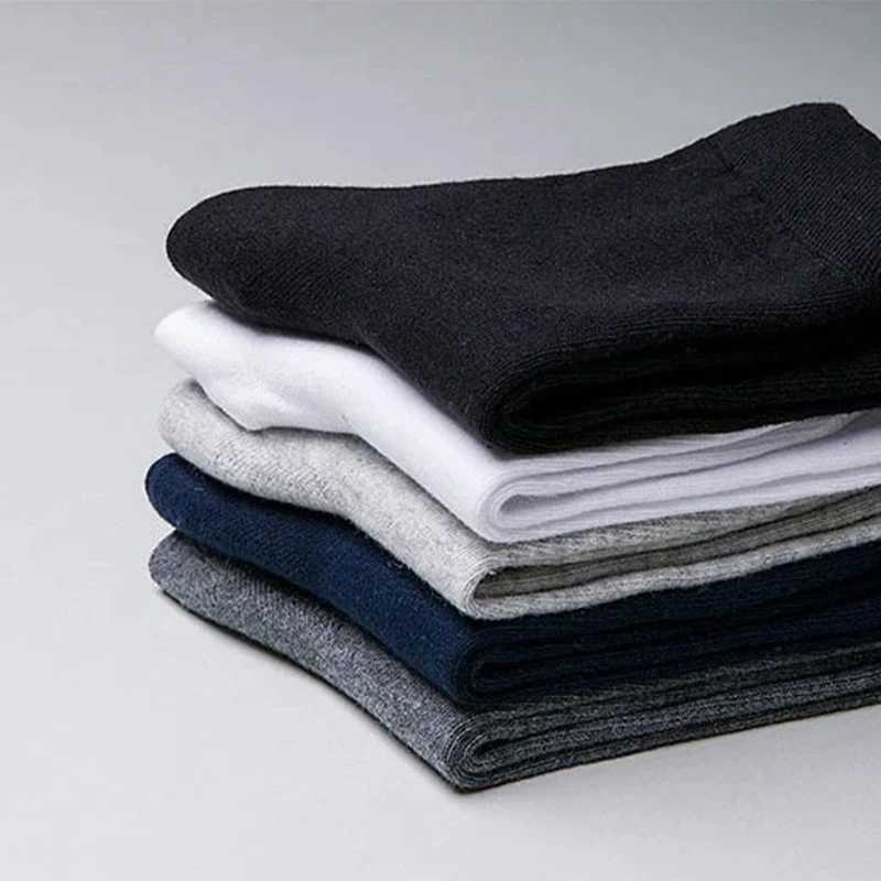 10/5 pairs of mens mid-calf autumn and winter new black business solid color cotton mens socksT250307