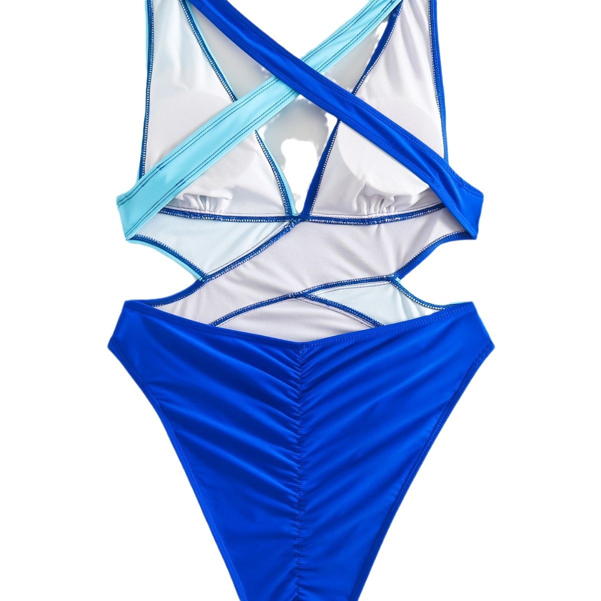 New One-piece Swimsuit Patchwork Bikini Swimsuit Womens Cross Swimsuit Solid Color Contrasting Bikini