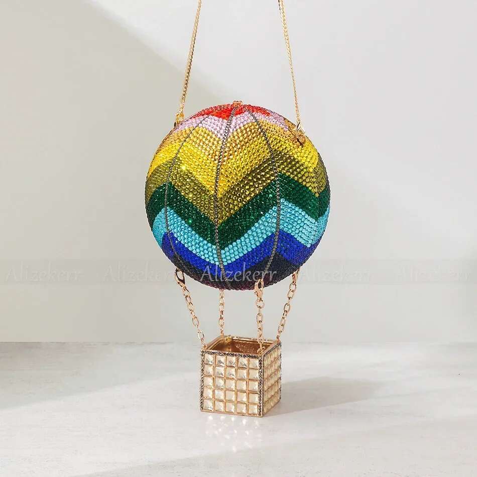 Alizekerr Hot Air Balloon Shaped Crystal Evening Bags Women 2025 Designer Gorgeous Rhie Clutch Purses Wedding Party