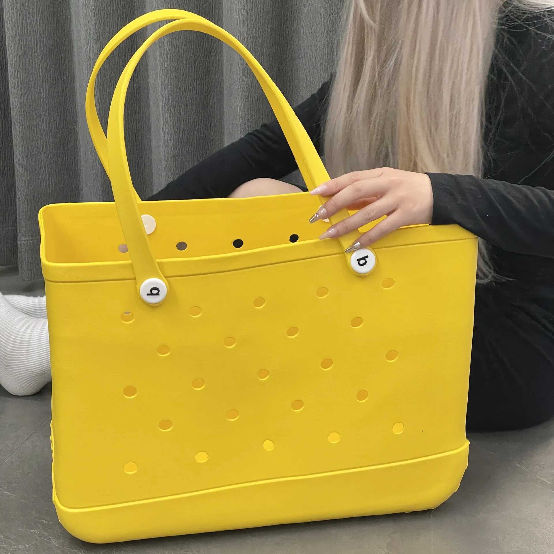 XL Beach Sac Bag Rubber EVA Waterproof Extra Large Picnic Storage Basket Women Shop Shoulder Handbag Beach Jelly Tote BagXJ250308