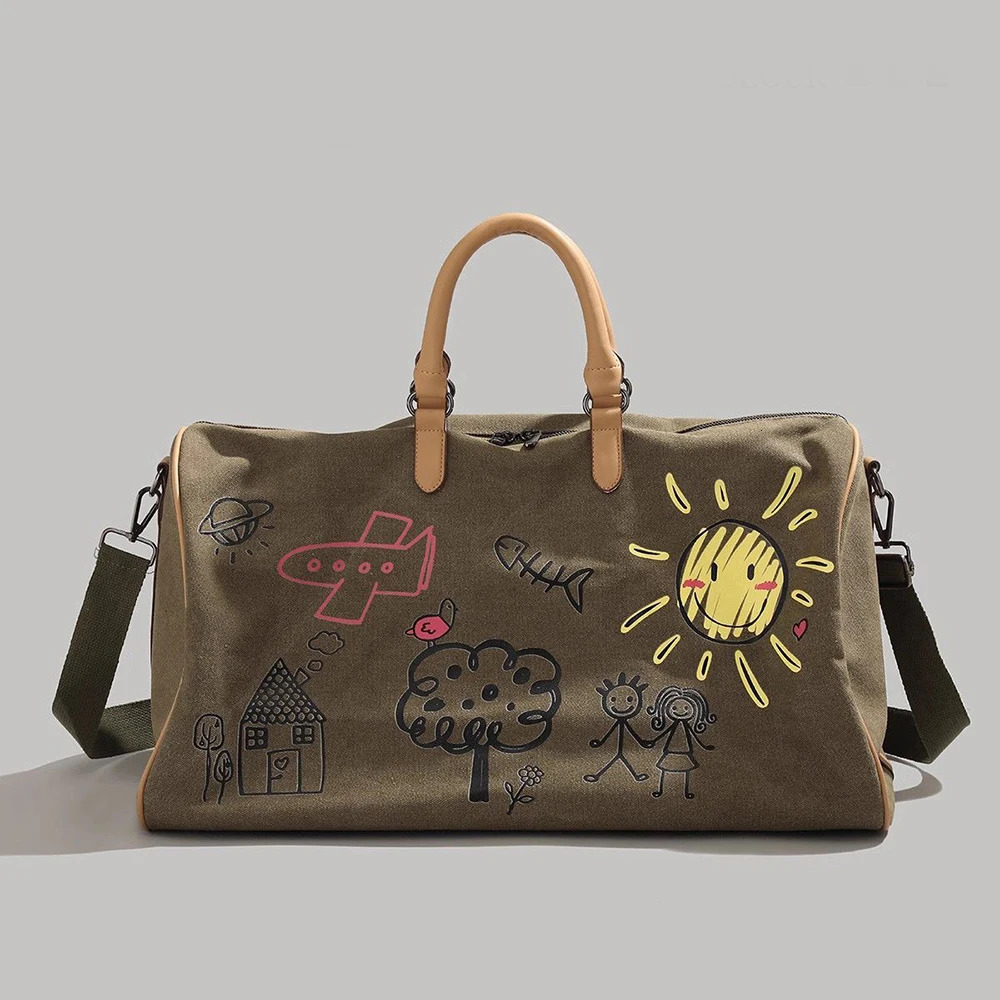 2023 Boston Canvas Bag Stylish Graffiti Design Can Be Carried or Used on One Shoulder for Travel and Golf 250304