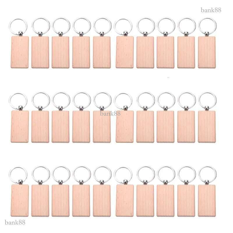 Keychains 30Pcs Blank Rectangle Wooden Key Chain Diy Wood Tags Can Engrave G