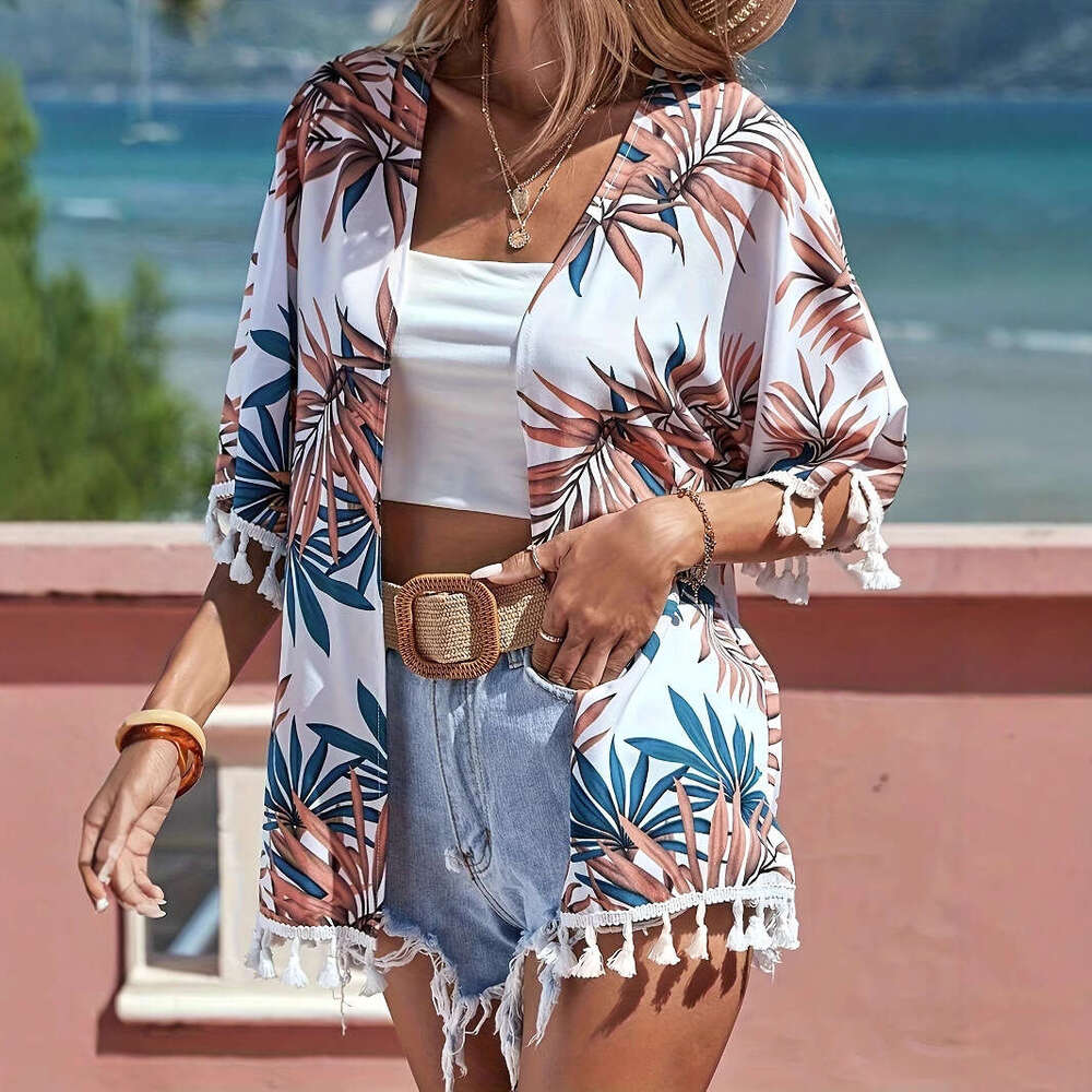 Swimsuit Swimsuit Designers Bikini Holiday Thong Tropical Printed Tassel Lace Top Sun Protection Loose Fit Cover Women's Shirt Beach New Product