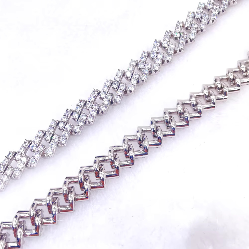 Hip Hop Jewelry White Gold Plated Iced Out Cuban Link S925 Moissanite Cuban Link Chain Necklace Diamond Cuban Chain