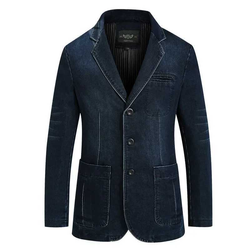 Men's Jackets Autumn Winter Mens Denim Suit Cotton Slim Blazer Jacket Long Sleeve Single Breasted Button Pockets z250308