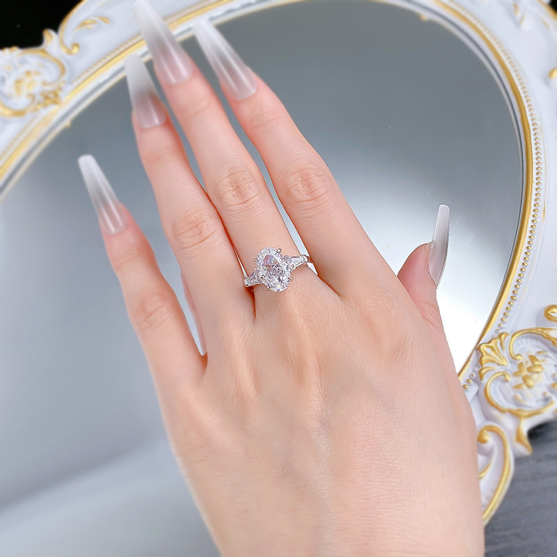 Rulalei Handmade Gorgeous Wedding Rings Luxury Jewelry Large Oval White Moissanite Diamond Soild 100% 925 Sterling Silver Party Eternity Women Engagem