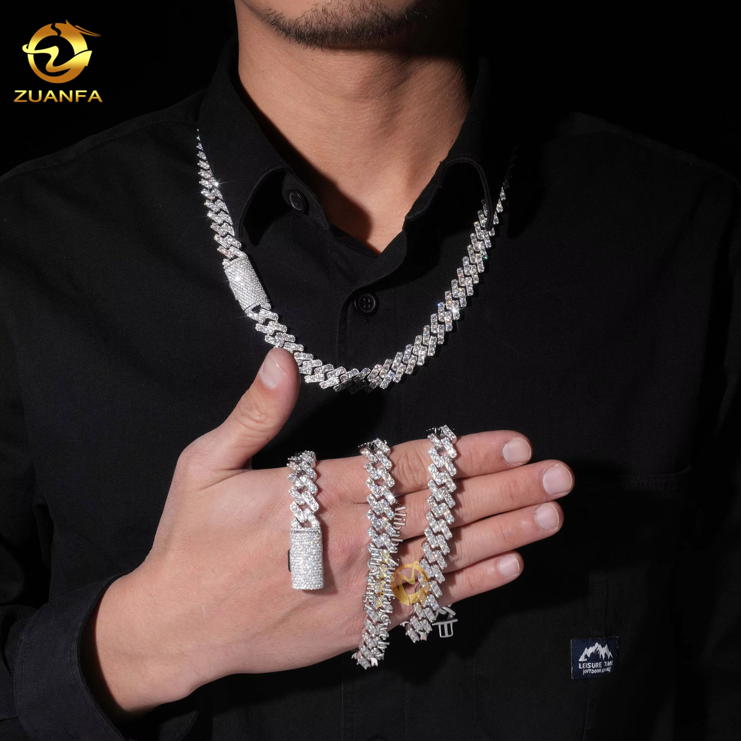 Ready to Ship Big Stone One Row 13mm Moissanite Cuban Link Chain Rapper Prong Chain Prong Hip Hop Necklace Rapper