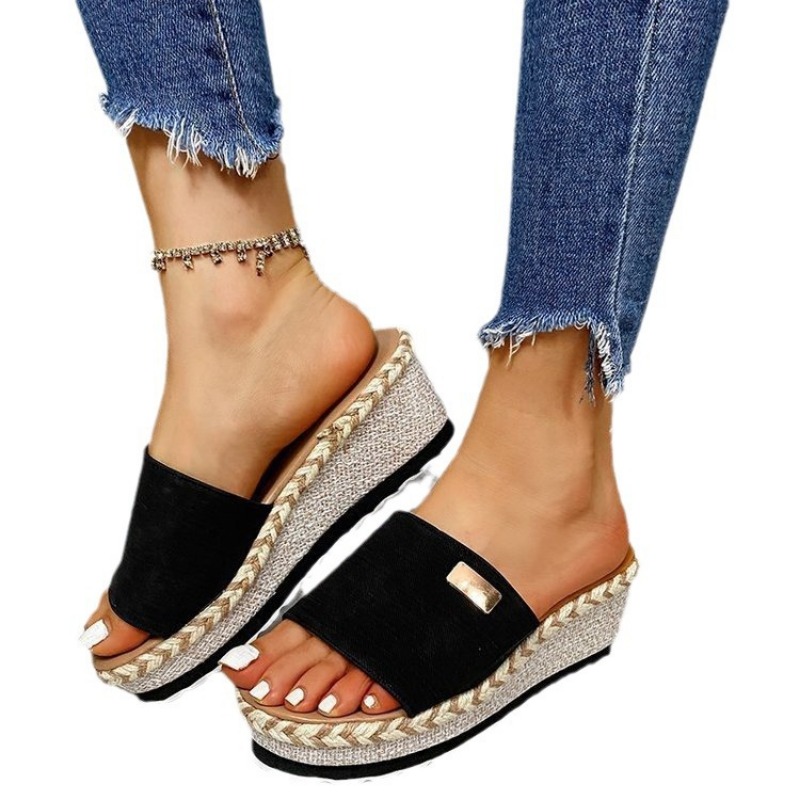 Trendy Elevated Wedged Footwear for Curvy Silhouettes Durable Canvas Fabric Sandals Ideal for Hot Weather