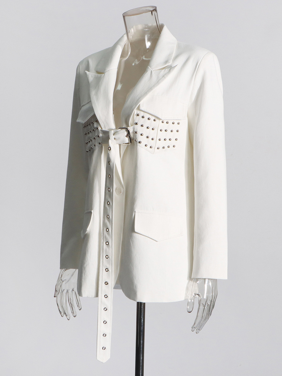 S37Sophisticated White Women's Suit Coat Latest Design for Spring/Autumn Wear