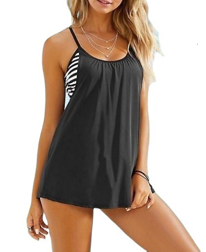 Swimwear Black and White Stripes Large Conservative Swimwear Covering Belly Swimwear for Women