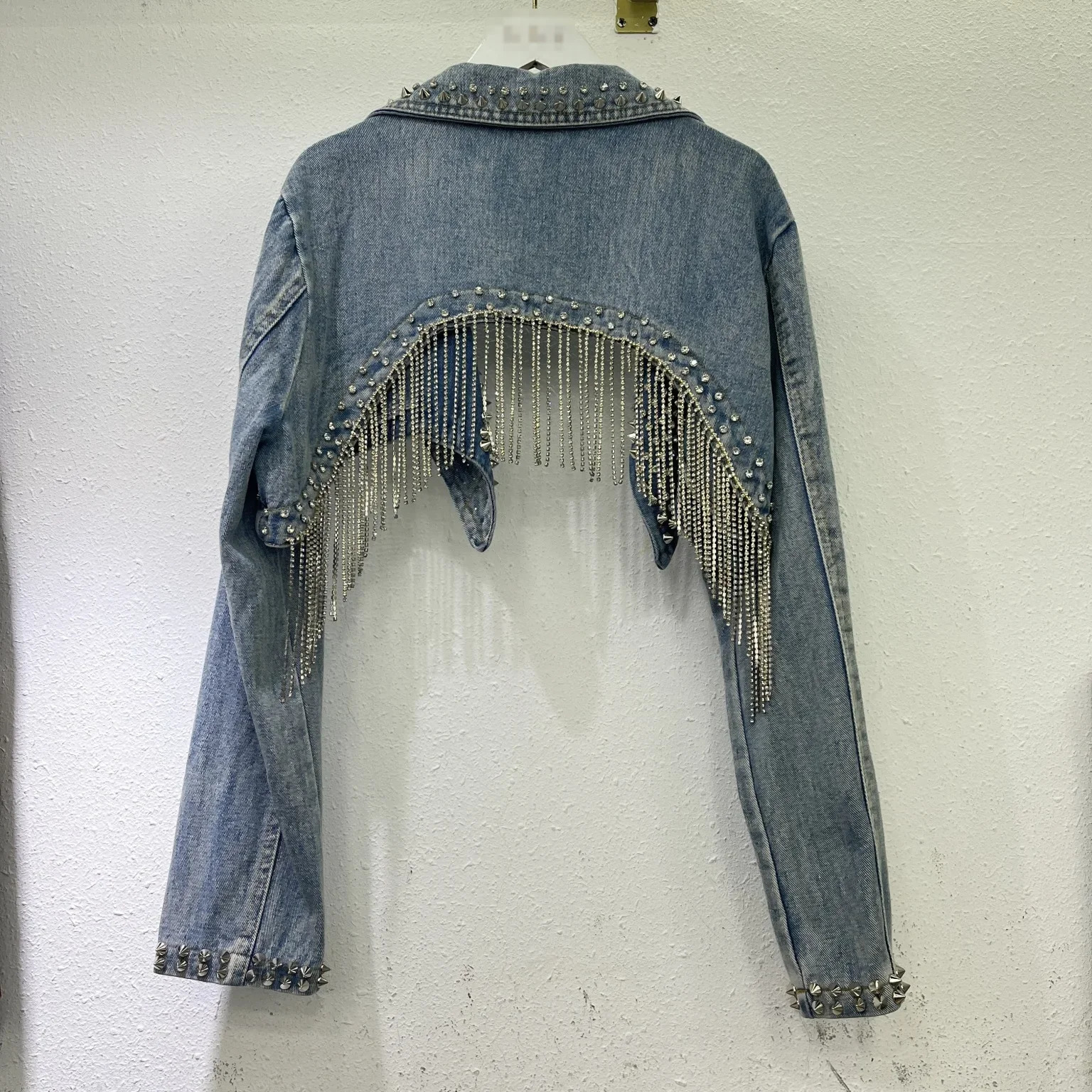 American style n emotional high waisted denim jacket retro cut ruffled edge decoration womens cardigan 250226