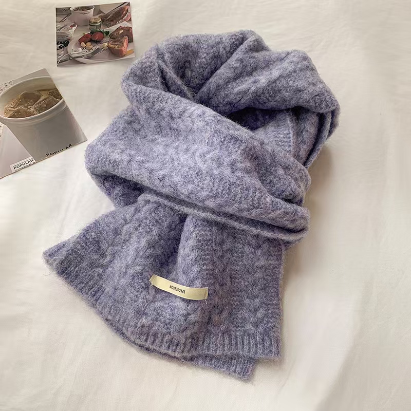 K074 Avocado green wool knitted wool scarf for women autumn and winter Korean style solid color warm thick student twisted scarf